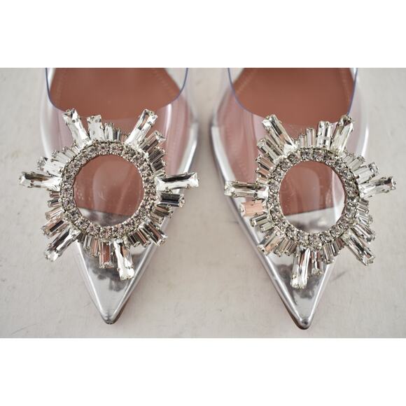 Amina Muaddi 95 Begum Pump PVC Clear Transparent Glass Crystal Sandal Heel 36 - Picture 10 of 16